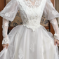 White Vintage Tulle Wedding Gown, Lace High Neck Over V‑Neck, Lantern Puff Long Sleeves, Lace Appliqués Fitted Waist, Scattered Floral Lace Appliqués On Skirt, Multi‑Layer Tulle A‑Line Long Skirt With Multi‑Tier Lace Hem, Prom & Wedding Dress gh8667