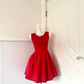 Women Red Homecoming Dress, Sleeveless Round Neck Structured Bodice, Pleated Fit‑and‑Flare A‑Line Mini Cocktail Party Dress gh9236