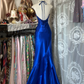 Royal Blue Halter Slim Bodycon Mermaid Hem Formal Long Evening Prom Dress gh7212