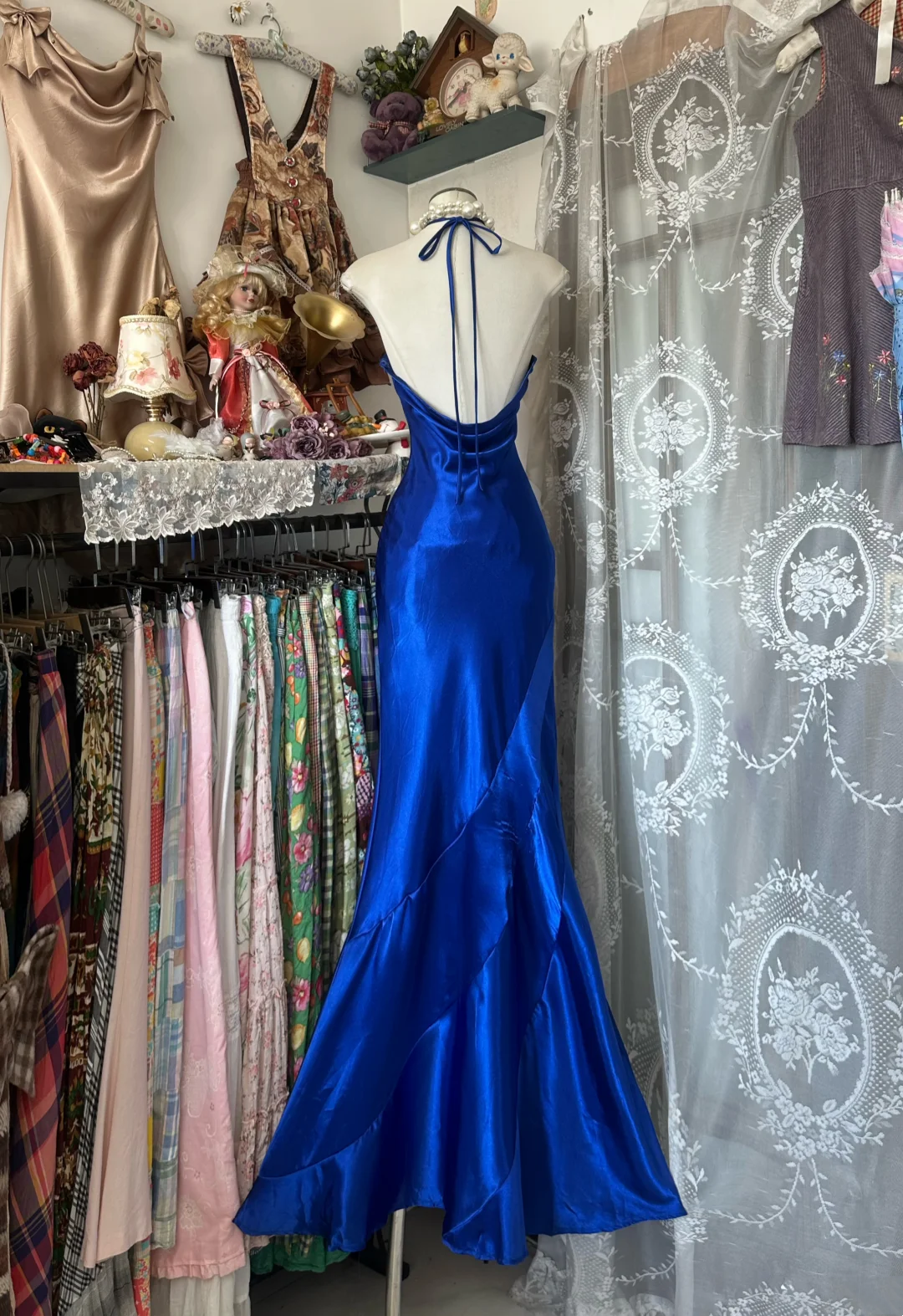 Royal Blue Halter Slim Bodycon Mermaid Hem Formal Long Evening Prom Dress gh7212