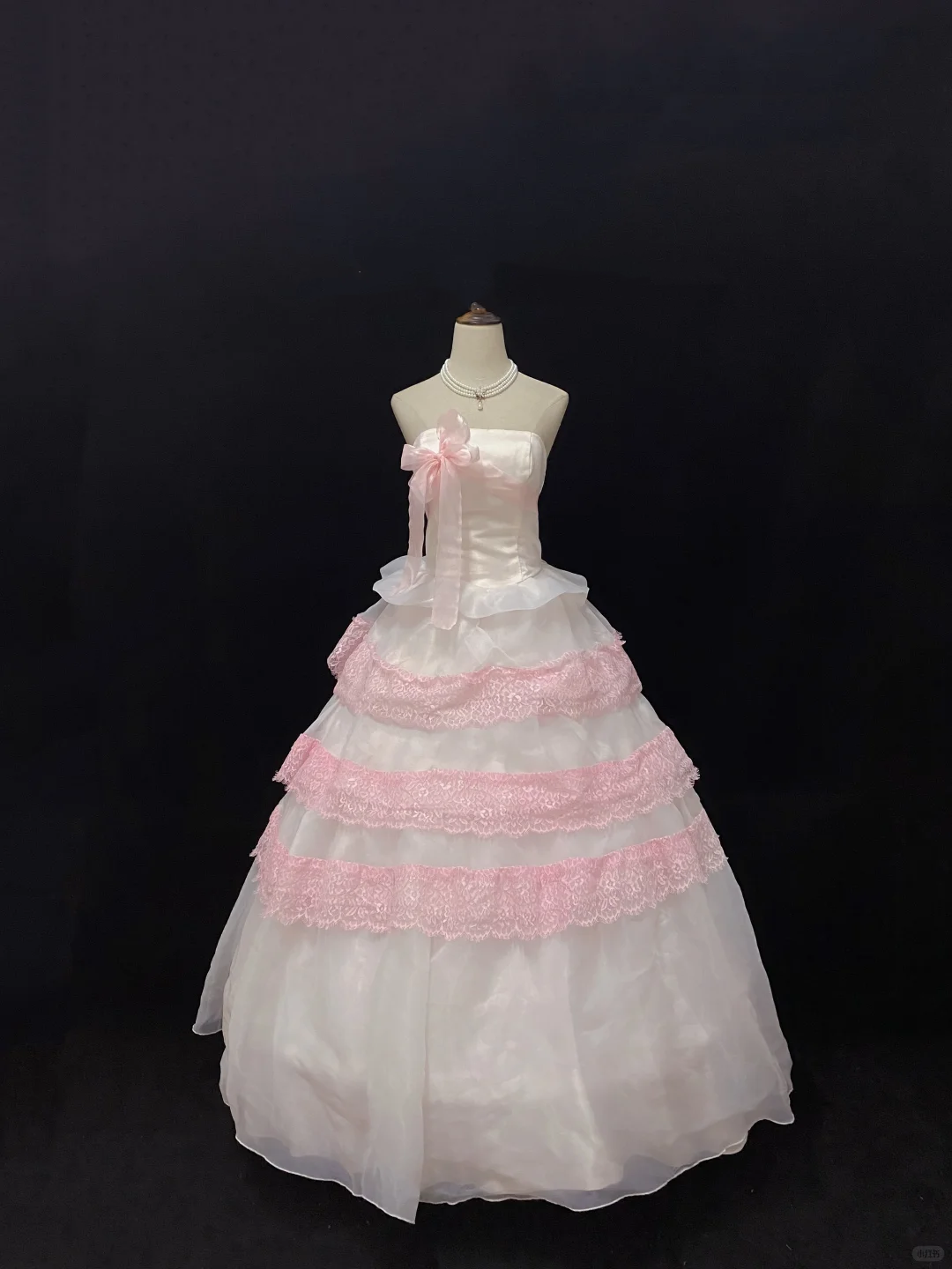 Blush Pink Strapless Romantic Designer Gown, Cinched Waist, Voluminous Skirt Trimmed With Light Pink Lace, Wedding Dress & Bridal Gown gh8155