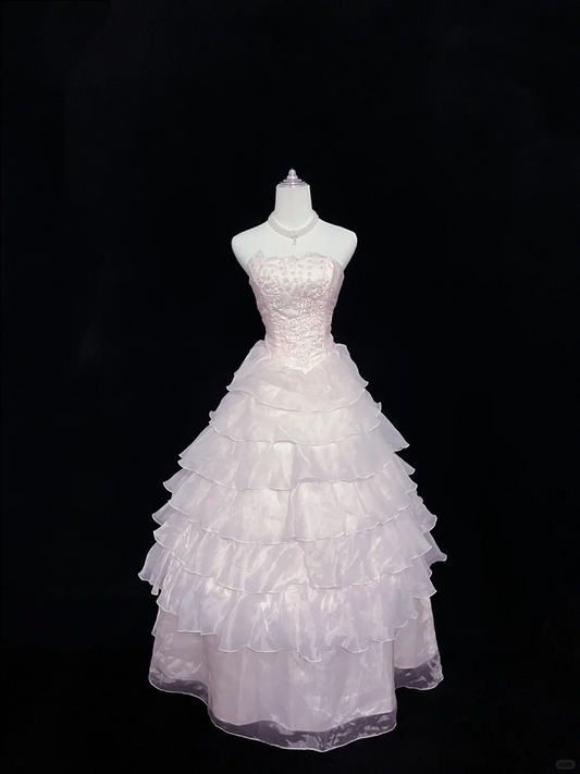 Lavender Strapless Cinched Waist Voluminous Skirt Elegant Romantic Dress, Wedding Gown gh8071