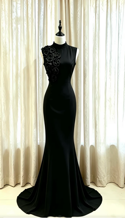 Satin Sleeveless Waist-Cinched Fitted Elegant Mermaid Long Evening Dress, Fairy Gown, Romantic Gown gh7481
