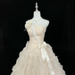 Light Apricot Strapless Cinched Waist Voluminous Tiered Skirt Romantic Dress, Wedding Gown gh7935
