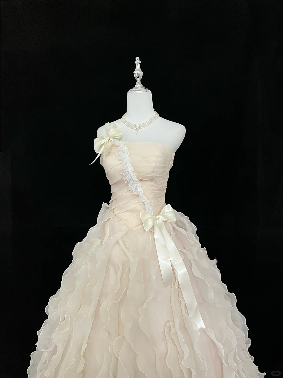 Light Apricot Strapless Cinched Waist Voluminous Tiered Skirt Romantic Dress, Wedding Gown gh7935