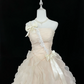 Light Apricot Strapless Cinched Waist Voluminous Tiered Skirt Romantic Dress, Wedding Gown gh7935