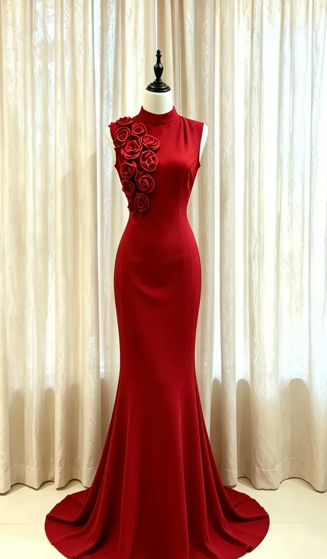 Satin Sleeveless Waist-Cinched Fitted Elegant Mermaid Long Evening Dress, Fairy Gown, Romantic Gown gh7481