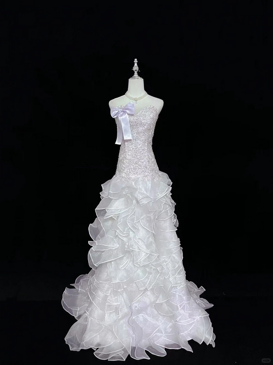 Lavender Strapless Cinched Waist Rhinestone Fitted Sexy Long Elegant Romantic Dress, Wedding Gown gh7975