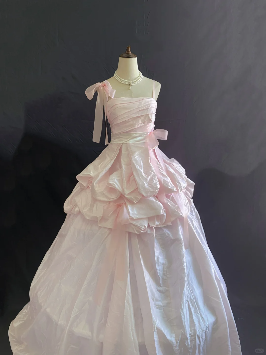 Blush pink spaghetti strap long romantic gown with fitted waist and fluffy skirt, wedding dress & bridal gown gh8240