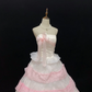 Blush Pink Strapless Romantic Designer Gown, Cinched Waist, Voluminous Skirt Trimmed With Light Pink Lace, Wedding Dress & Bridal Gown gh8155
