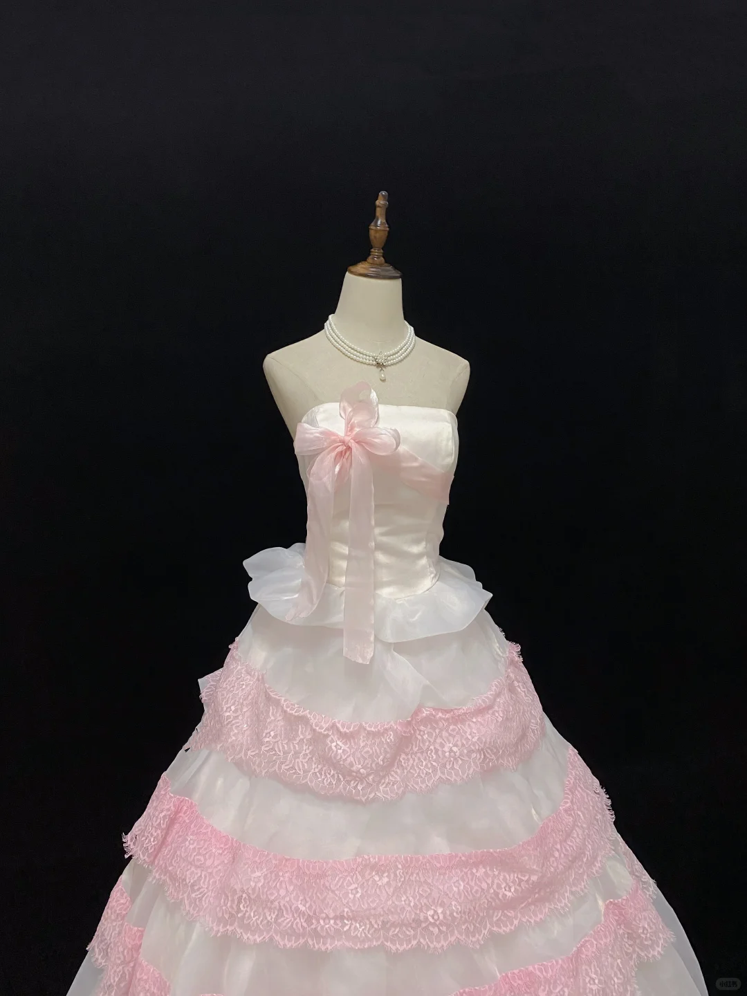 Blush Pink Strapless Romantic Designer Gown, Cinched Waist, Voluminous Skirt Trimmed With Light Pink Lace, Wedding Dress & Bridal Gown gh8155