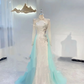 Light Blue and White Spliced Sequin Waist-Cinched Elegant Evening Dress, Fairy Gown, Romantic Gown gh7403