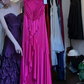 Fuchsia Halter V Neck Draped Ruched Satin A Line Long Evening Prom Dress gh9760