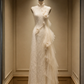✨Girlhomeshops-Cream High Collar Cheongsam Dress with 3D Flowers and Tulle gh10416