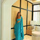 Glam Turquoise Cutout Maxi Dress | Strapless Wide-Sleeve Flowy Dress, Vacation Dress gh6456
