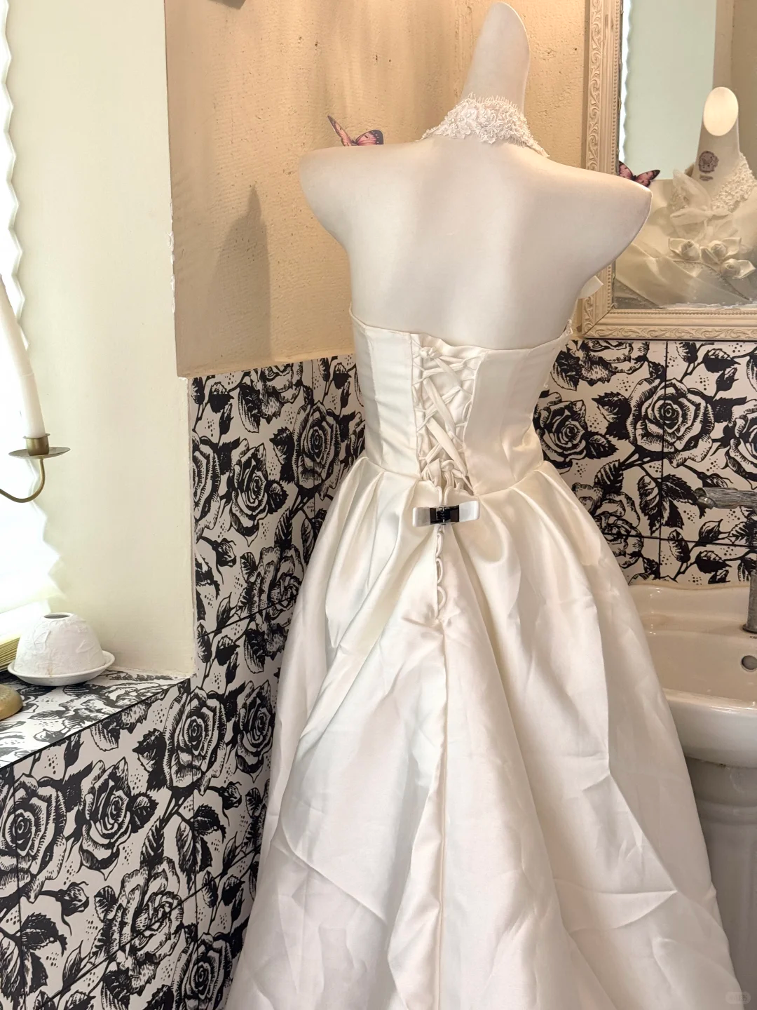 White Satin Strapless Waist-Cinched Full A-line Long Romantic Dress, Wedding Gown gh7498