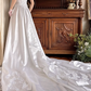 White Satin Vintage Off‑the‑Shoulder V‑Neck Lace Fitted Waist Full Flared Train Prom Gown, Wedding Dress gh8609