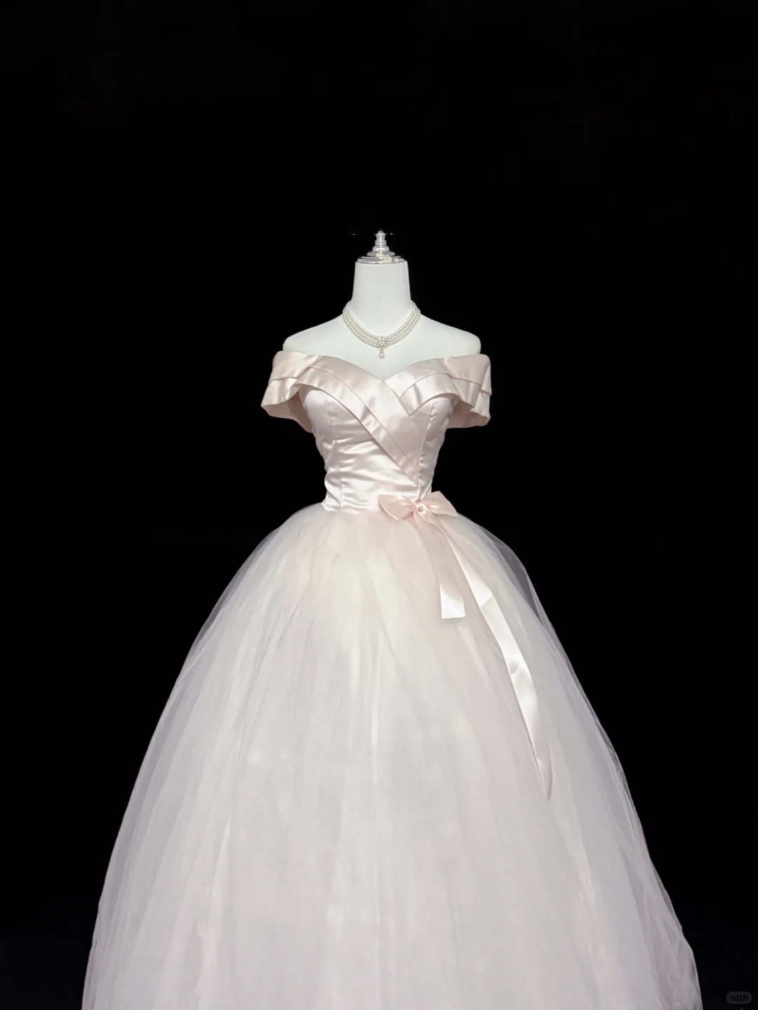 Blush Pink Off-the-Shoulder Cinched Waist Voluminous Princess Skirt Long Romantic Dress, Wedding Gown gh7887