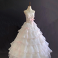 Blush pink strapless romantic gown with fitted waist and fluffy tiered cake skirt, wedding dress & bridal gown gh8241
