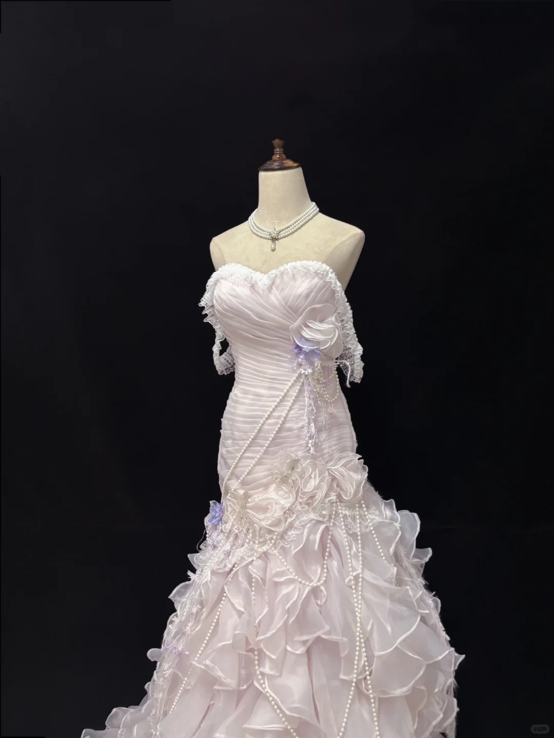 Blush Pink Strapless, Cinched Waist, Slim Fit Hip Hugging Sexy Pleated Long Tiered Skirt Romantic Dress, Wedding Gown gh8022
