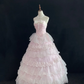 Light Pink Strapless Romantic Teen Gown With Butterfly Decorations, Cinched Waist & Voluminous Tiered Cake Skirt, Wedding Dress & Bridal Gown gh8156