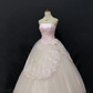 Blush Pink Strapless Long Romantic Gown with Fitted Waist, Lace Trim & Voluminous Skirt, Wedding Dress & Bridal Gown gh8196
