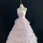 Light Pink Strapless Romantic Teen Gown With Butterfly Decorations, Cinched Waist & Voluminous Tiered Cake Skirt, Wedding Dress & Bridal Gown gh8156