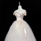 Blush Pink Off-the-Shoulder Cinched Waist Voluminous Princess Skirt Long Romantic Dress, Wedding Gown gh7887