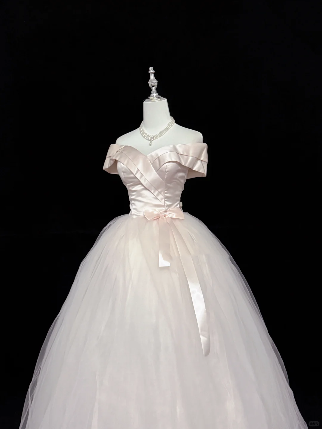 Blush Pink Off-the-Shoulder Cinched Waist Voluminous Princess Skirt Long Romantic Dress, Wedding Gown gh7887