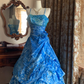 Blue Spaghetti Strap Tie-Dye Waist-Cinched Voluminous Skirt Prom Dress, Evening Ball Gown gh7286