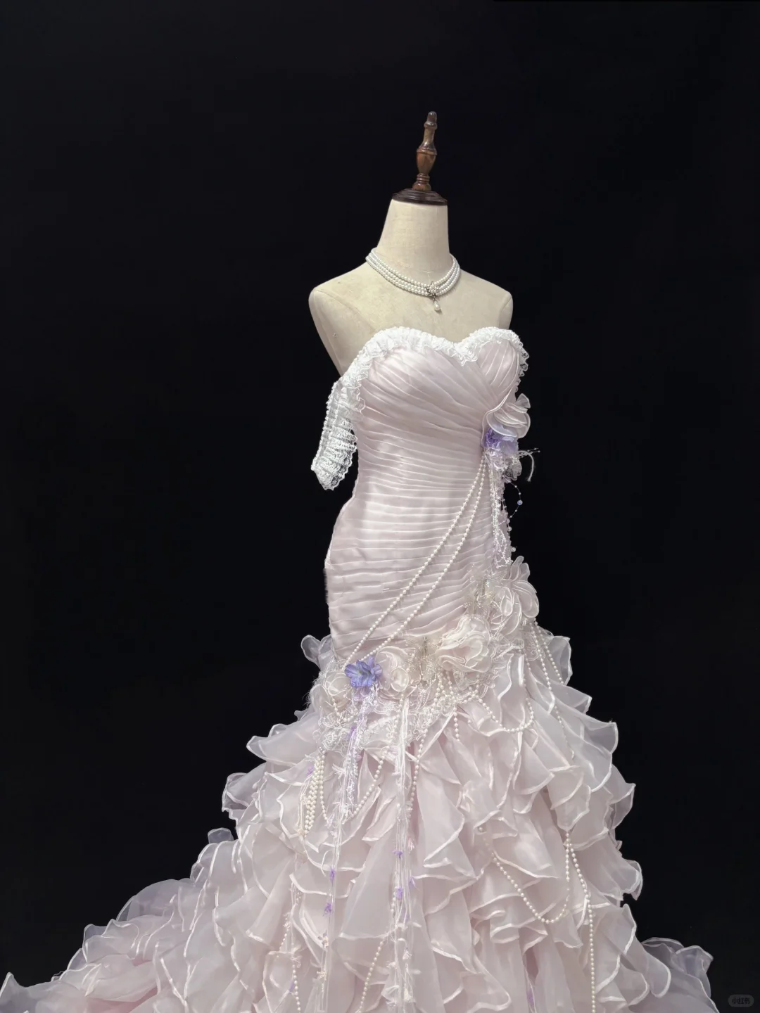 Blush Pink Strapless, Cinched Waist, Slim Fit Hip Hugging Sexy Pleated Long Tiered Skirt Romantic Dress, Wedding Gown gh8022