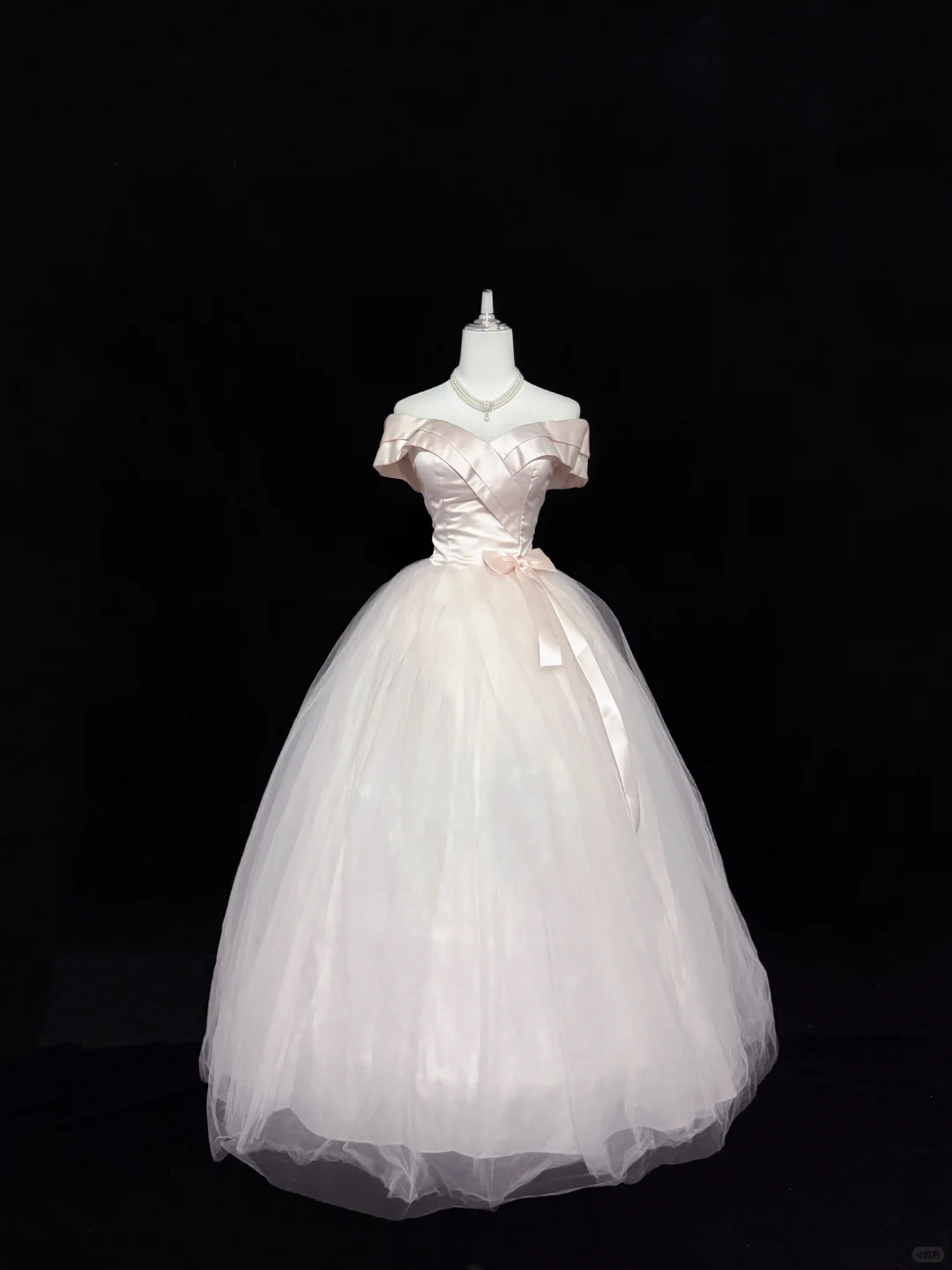 Blush Pink Off-the-Shoulder Cinched Waist Voluminous Princess Skirt Long Romantic Dress, Wedding Gown gh7887
