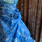 Blue Spaghetti Strap Tie-Dye Waist-Cinched Voluminous Skirt Prom Dress, Evening Ball Gown gh7286