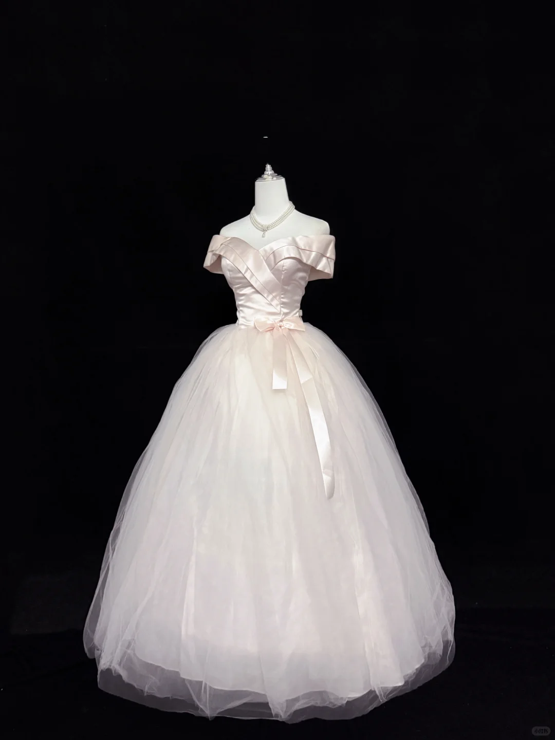 Blush Pink Off-the-Shoulder Cinched Waist Voluminous Princess Skirt Long Romantic Dress, Wedding Gown gh7887