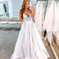 Simple V Neck Silver Satin Long Prom Dresses, V Neck Silver Formal Dress, Open Back Silver Evening Dress gh2398