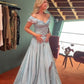 Blue elegant simple off-shoulder tulle long ball gown evening dress gh3018