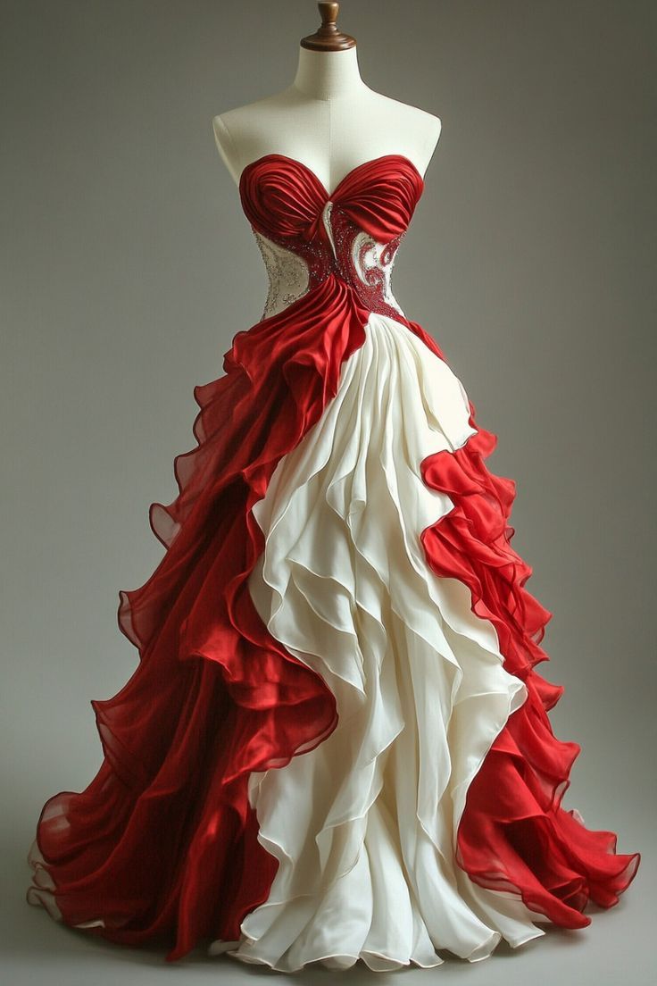 ✨Girlhomeshops🔥 Remise : 5 % de réduction sur les commandes de plus de 100 $ - Robe de bal longue en tulle perlé rouge et ivoire gh4969