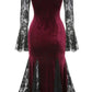 girlhomeshops-Burgunderrotes, langärmliges Gothic-Spitzenkleid aus Samt, Ballkleid, Abendkleid gh5813
