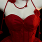 Dark Romantic Style Scarlet Rose Tiered Strapless Gown - Dinner & Gothic Theme Ball Dress gh6560