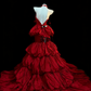 Dark Romantic Style Scarlet Rose Tiered Strapless Gown - Dinner & Gothic Theme Ball Dress gh6560