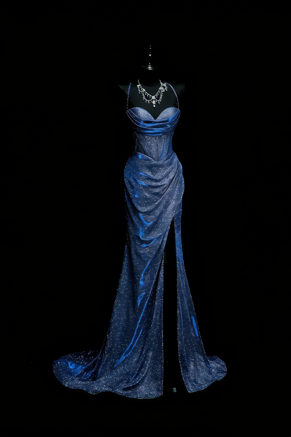 Galaxie-schimmerndes, blau glitzerndes Meerjungfrauenkleid im Regenbogen-Stil – Abendkleid und Kleid für den roten Teppich im Sternenlicht-Stil gh6570