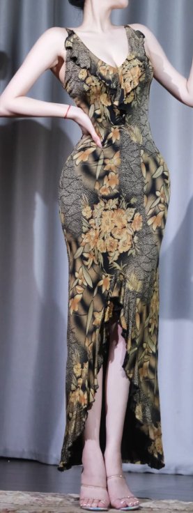 ✨Girlhomeshops-Vintage Floral High Slit Maxi Dress Ruffle V Neck Mermaid Prom Gown gh9990