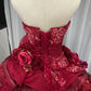 Rotes, florales, perlenbesetztes, maximalistisches, langes Tüll-Ballkleid zum 16. Geburtstag, Quinceanera-Kleid, gh4738