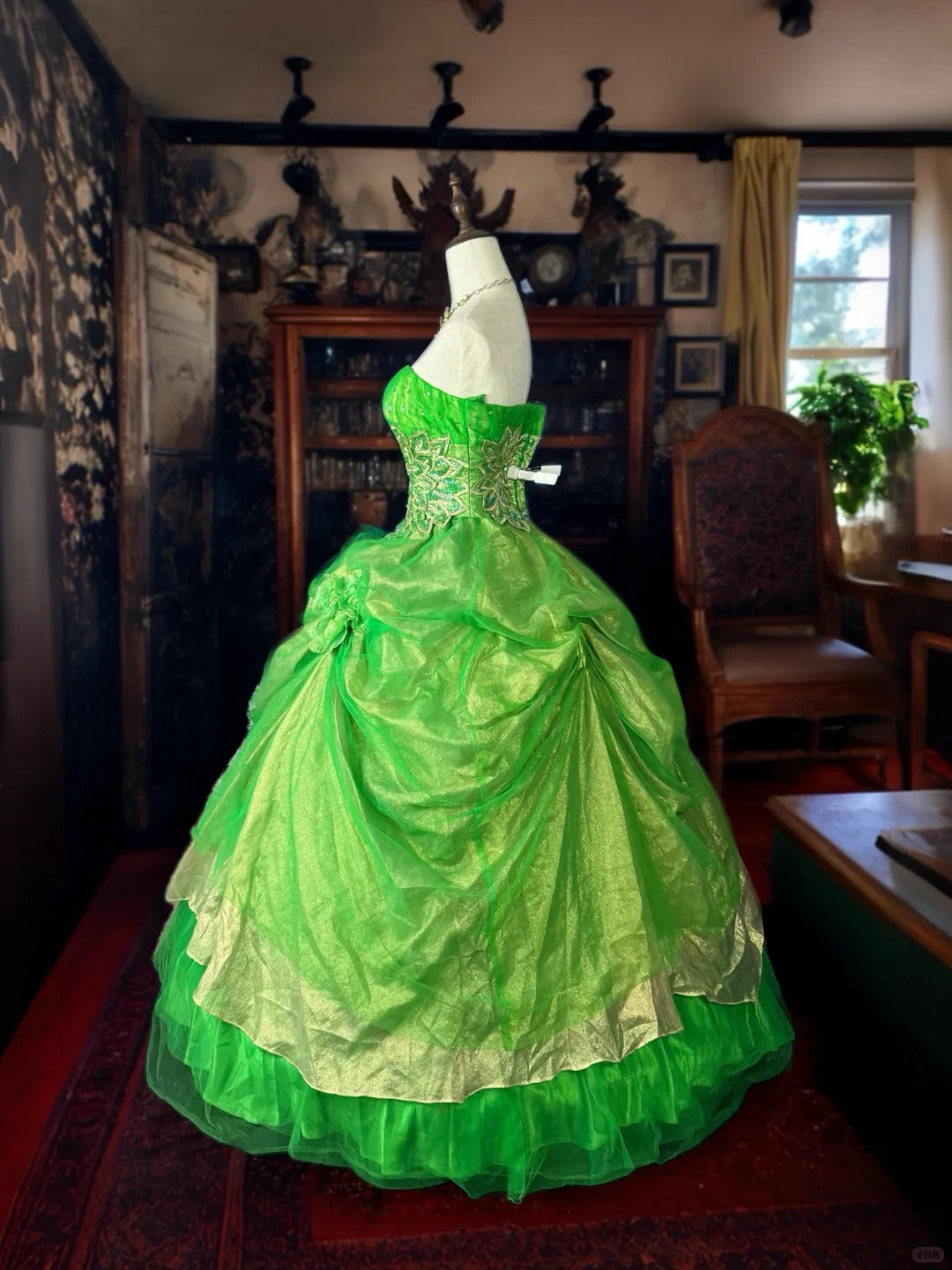 Girlhomeshops - Robe de bal longue en tulle vert, magnifique, florale et exquise, avec perles, gh5354