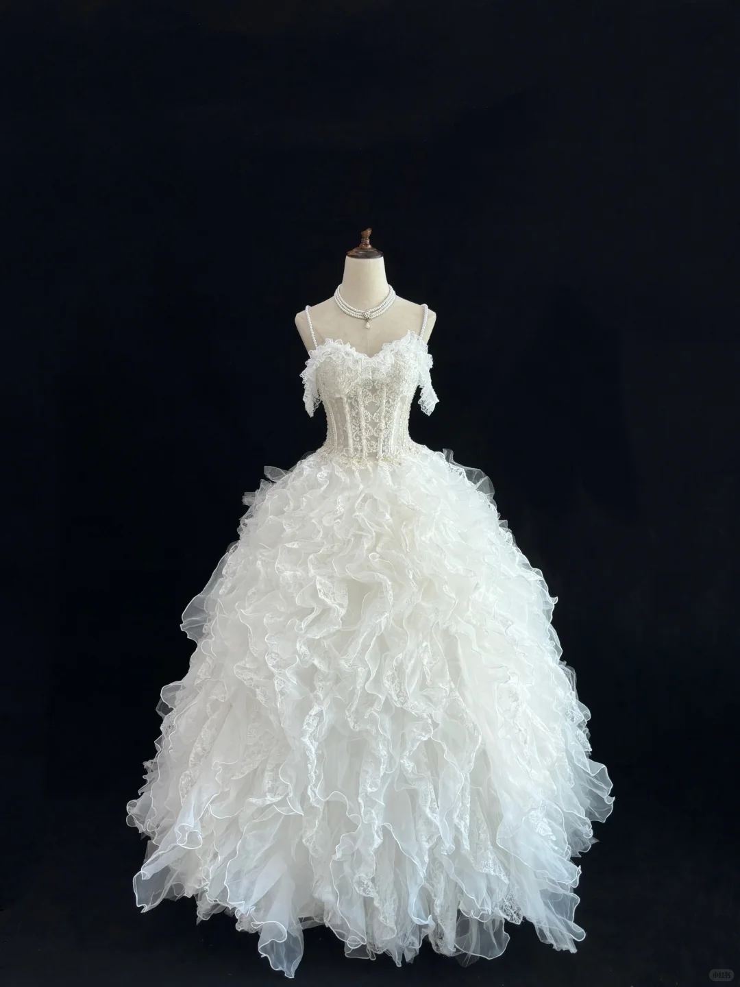 White Spaghetti Straps Cinched Waist Voluminous Tiered Skirt Vintage Elegant Romantic Dress, Wedding Gown gh8023