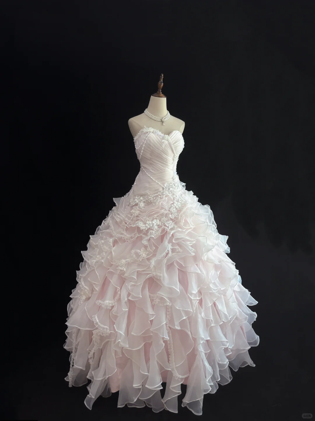 Blush Pink Strapless Cinched Waist Voluminous Tiered Skirt Long Romantic Dress, Wedding Gown gh7977