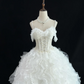 White Spaghetti Straps Cinched Waist Voluminous Tiered Skirt Vintage Elegant Romantic Dress, Wedding Gown gh8023