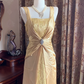 Gold Spaghetti Strap Square Neck Fitted Waist Slim Elegant Prom Dress, Evening Ball Gown gh7287