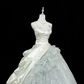 Sage Green Spaghetti Strap Cinched Waist Voluminous Skirt Long Romantic Dress, Wedding Gown gh7888