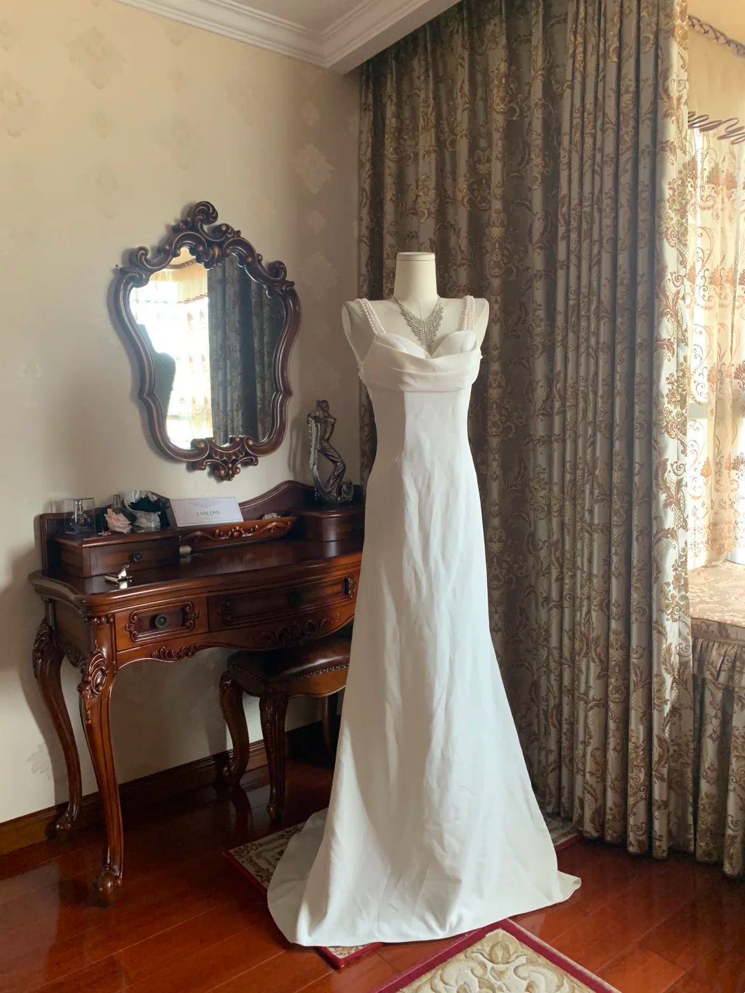 White Spaghetti Strap Waist-Cinched Slim Fit Elegant Vintage Prom Dress, Evening Gown, Birthday Gown, Wedding Dress gh7258